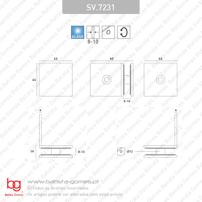 Suporte para paineis vidro / 8-10mm